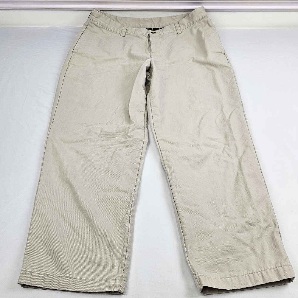 LL Bean Pants Flannel Lined Mens Size 36x29 Ivory Beige Tan Flat Front